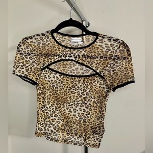 Sheer Leopard Cut Out Shirt